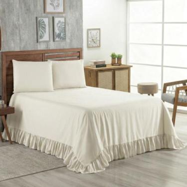 Imagem de Colcha Laila c/ Babado 400 Fios Casal 3 Peças Marfim - Home Fernandes