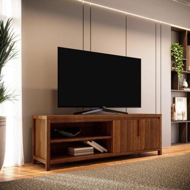 Imagem de Rack para Tv 80 Polegadas 2 Portas em Madeira Maciça Marrom Rústico Escuro