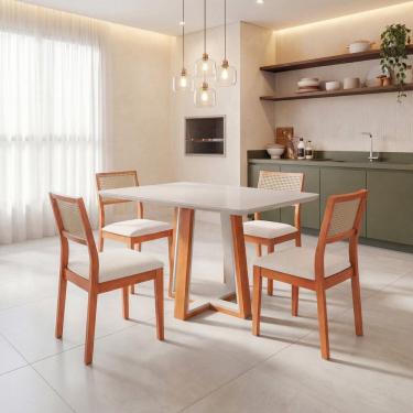 Imagem de Conjunto Mesa Viena com 4 Cadeiras Madeira Maciça Estofad de Fibra Maya Espresso Móveis Champagnhe/Off White