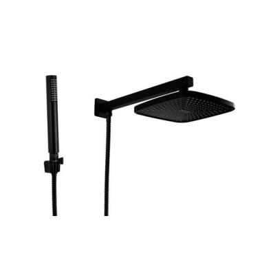 Imagem de Ducha Chuveiro ABS Preto Fosco 21 cm Quadrado com Ducha de Mão em Inox