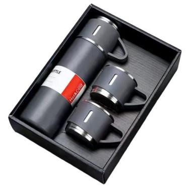 Imagem de Garrafa Térmica Inox Deluxe 500ml com 3 Mini Copos Inox  Mantém a Temp