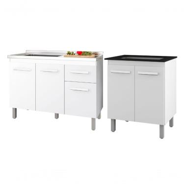 Imagem de Kit Balcão Para Pia 120 Cm Anita + Balcão Para Cooktop Jade 4 Bocas - Branco