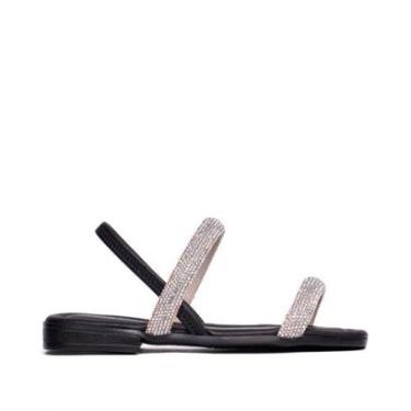 Imagem de Sandália Rasteira Infantil Pink Cats com Tiras em Strass Preto-Feminino