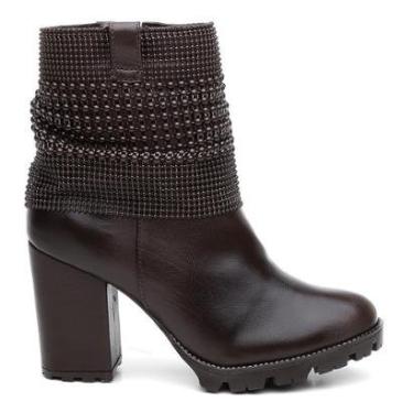 Imagem de Bota Coturno Feminina Couro Zíper Apliques Cano Médio Casual-Feminino