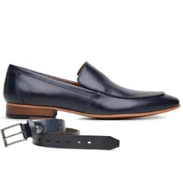Imagem de Sapato Social Marinho Couro + Cinto 58854-Masculino