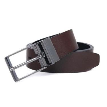 Imagem de Cinto Social Masculino Couro Tradicional Liso Dupla Face Fivela Ajustavel Resistente-Ma...