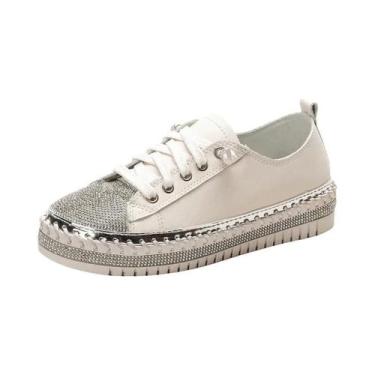 Imagem de Tênis Femininos Com Strass Brilhantes E Cadarços, Estilo Casual Para T