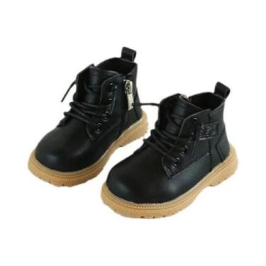 Imagem de Botas De Couro Para Meninos E Meninas, Sola De Borracha, Zíper Lateral