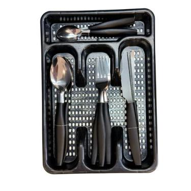 Imagem de Faqueiro 25 Pecas Inox Cabo PP Preto inclui Suporte Gaveta - VH8005, P