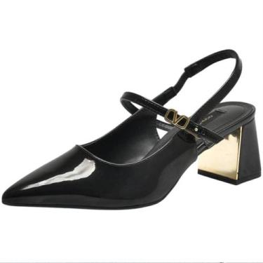 Imagem de Sapato Feminino Scarpin Slingback Chic Conforto Via Marte, Preto verni