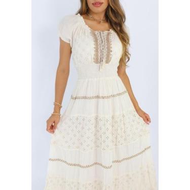 Imagem de Vestido longo Feminino Ciganinha Indiano algodão BEJE , M, G, GG, G1 ,