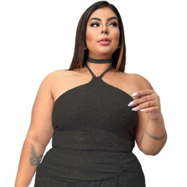 Imagem de Top cropped brilho paete amarração no pescoço lantejoulas com forro in