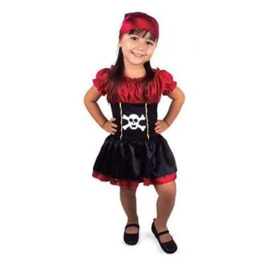 Imagem de Fantasia Vestido Pirata Feminino Infantil Bandana Menina - Megalomania