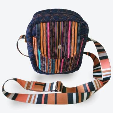 Imagem de Bolsa Transversal Feminina Allegra I Em Tecido Jeans Alças Bicolor - N