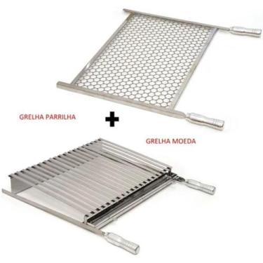 Imagem de Kit Churrasco Grelha Parrilha+moeda 60x40 Inox-cabo Alumínio - Pantheo