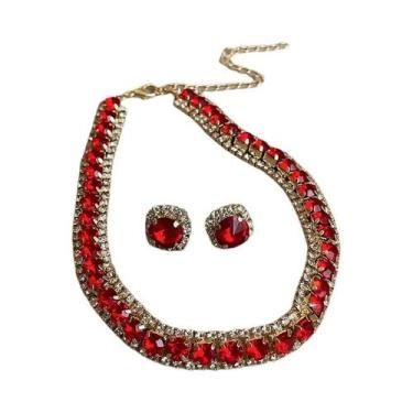 Imagem de Conjunto De Colar E Brincos De Cristal Verde Com Strass Para Mulheres,
