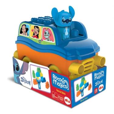 Imagem de Blocos de Montar Infantis Van do Stitch com 17 Peças Mini Figura Disney Elka