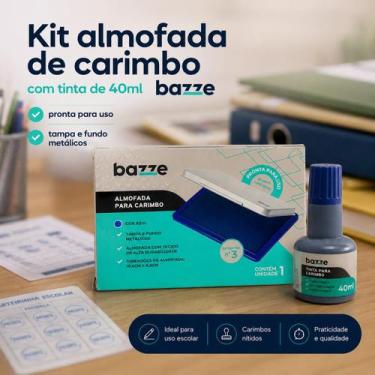 Imagem de Kit Almofada Carimbo Nº3 Azul + Tinta Para Carimbo 40ml Bazze