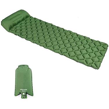 Imagem de GQYYS Tapete de acampamento, almofada inflável ultraleve com travesseiro, impermeável e à prova de umidade – Colchão compacto e portátil para atividades ao ar livre, esportes, caminhadas, mochilão, viagens