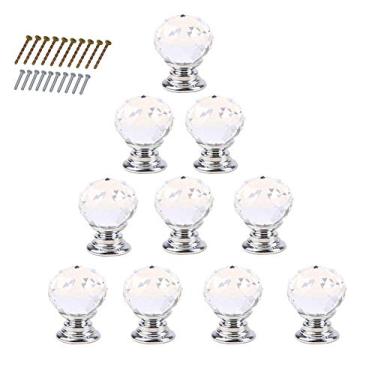 Imagem de 10 peças, 20 mm, diamante, cristal, vidro, armário, armário, gaveta, puxador, joia, caixa de presente, puxadores, 2 parafusos de tamanho