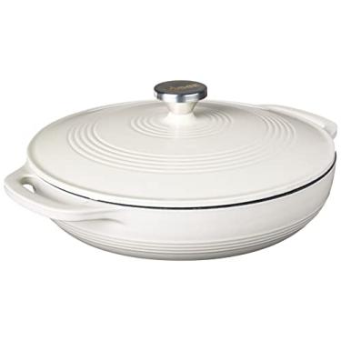 Imagem de Lodge Caçarola oval de ferro fundido esmaltado de 3,6 litros com tampa - alças duplas - Segura para forno até 260 °C ou em fogão - Use para marinar, cozinhar, assar, refrigerar e servir - branco ostra