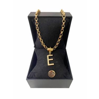 Imagem de Colar Feminino Elo Português Grosso 6mm Letra "E"