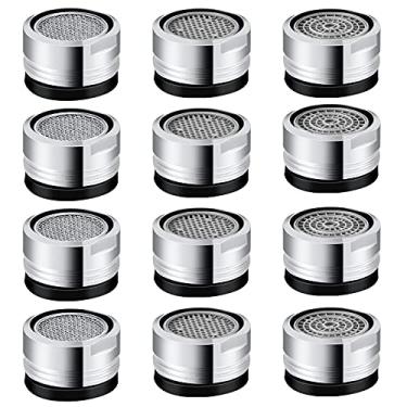 Imagem de 12 peças de aerador de torneira de pia de 2,2 GPM, peças de reposição para aerador de pia de cozinha, aerador de torneira de banheiro, kit adaptador de torneira com rosca macho de 15/16 polegadas ou 24 mm para torneiras de pia de cozinha e banheiro