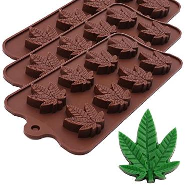 Imagem de Moldes de silicone para doces de folha de cânhamo de maconha, cannabis, pacote com 3