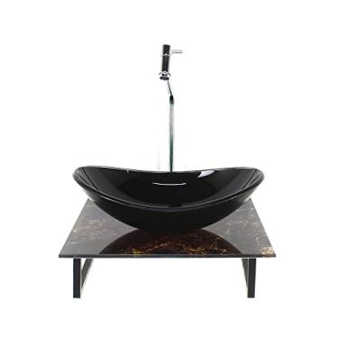 Imagem de KIT CUBA DE VIDRO OVAL 10MM COM TAMPO DE VIDRO 40CM X 40CM MÁRMORE IMPERDADOR E SUPORTE TORNEIRA VALVULA