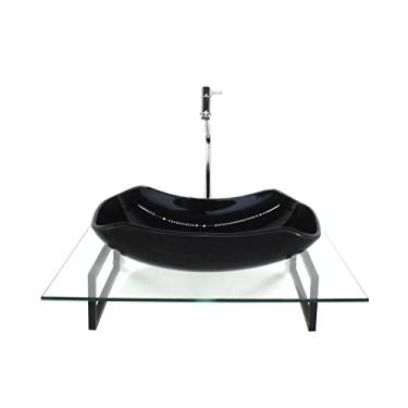 Imagem de KIT CUBA DE VIDRO ABAULADA PRETA COM TAMPO 60CM INCOLOR E SUPORTE PRETO