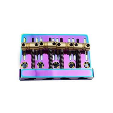Imagem de Guyker Ponte de baixo de 4 cordas de alta massa com selas de latão usinadas CNC vintage de substituição para baixo elétrico Jazz (GB403, camaleão arco-íris)