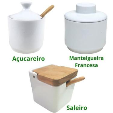 Imagem de Saleiro Açucareiro Manteigueira Porcelana Premium Kit 3 Peças - Sweet