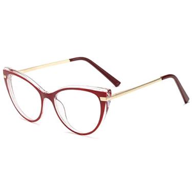Imagem de Armações de óculos anti-luz azul moda feminina vintage cateye armação de óculos masculinos metal claro, vermelho, tamanho único