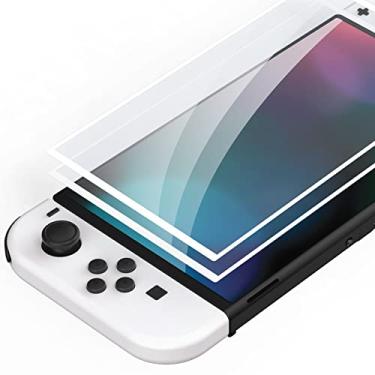 Imagem de PlayVital Protetor de tela de vidro temperado com borda branca para Nintendo Switch OLED, película protetora transparente HD antiarranhões para Switch OLED – 2 pacotes incluídos