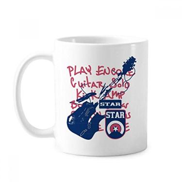 Imagem de Caneca de cerâmica com estampa de rabisco, instrumento musical, guitarra, cerâmica, xícara de café, porcelana