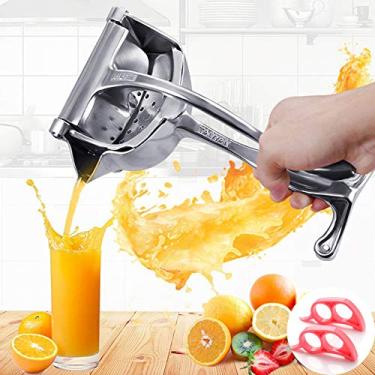 Imagem de HUANSI Espremedor manual de alumínio, prensa de frutas e vegetais, com descascador de frutas, para limão, romã, extrator de suco de laranja, ferramentas profissionais de cozinha, antiererosão, fácil de limpar, silencioso