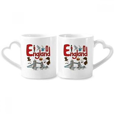 Imagem de Conjunto de canecas de porcelana para casais, símbolos nacionais da Inglaterra, coração e coração