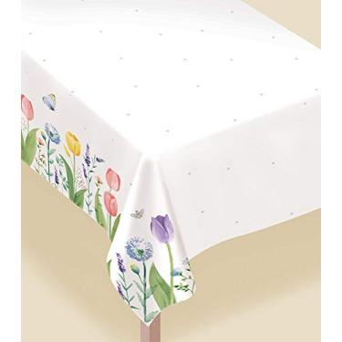 Imagem de Amscan Tulipa Garden, capa de mesa de festa primavera traseira de flanela, 132 cm x 228 cm