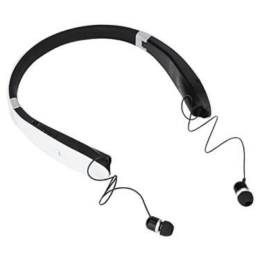 Imagem de Fones de ouvido com faixa de pescoço Bluetooth, fone de ouvido com faixa de pescoço sem fio dobrável tempo de espera longo para esportes(Preto branco)