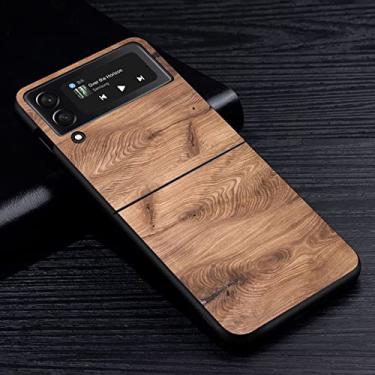 Imagem de Estojo de madeira com textura para Samsung Galaxy Z Flip3 Flip4 5G Capa preta rígida para celular Z Flip 3 4 PC de luxo Shell Flip3,BAB094,7, para Samsung Z Flip4 5G