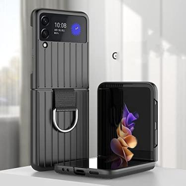 Imagem de Capa de telefone para Samsung Galaxy Z Flip 3 dobrável à prova de choque à prova de choque com anel, preto, para Samsung Z Flip 3