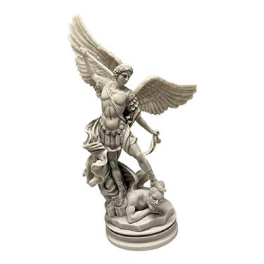 Imagem de Imagem de São Miguel Arcanjo 40cm Mármore Escultura Anjo Grego Católico Guerreiro Marmore Natural Branco maciço Resina Grande Para área externa São Miguel Derrotando o Demônio