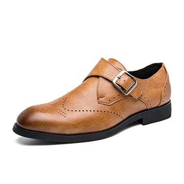 Imagem de Vestido Oxford para homens Slip On Monk Strap Brogue Embossed Wing tip Vegan Leather Slip Resistant Anti-slip Non Slip Working (Color : Yellow, Size : 43 EU)