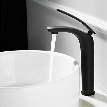 Imagem de Torneira para lavatório de banheiro branco e preto, latão sólido, torneira misturadora para pia, quente e fria, cachoeira, alta, preta B