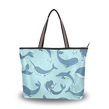 Imagem de Bolsa tote para natação Dolphins Sereias Bolsa de ombro para mulheres e meninas, Multicolorido., Medium