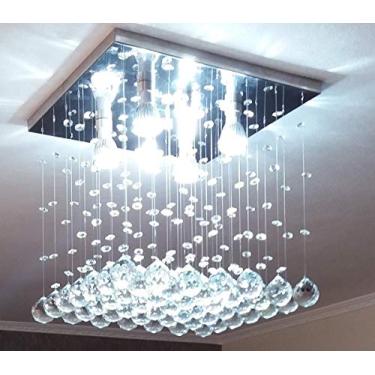 Imagem de LUSTRE DE CRISTAL P/QUARTO,SALA COM 50CM DE ALT. BASE DE INOX 30X30CM COM 4 LAMPADAS GU10 INCLUSAS
