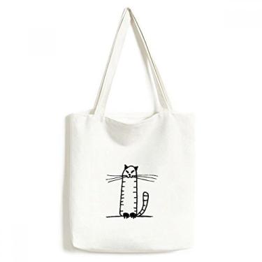 Imagem de Bolsa de lona com listras de gato Sit Black Line Bolsa de compras casual