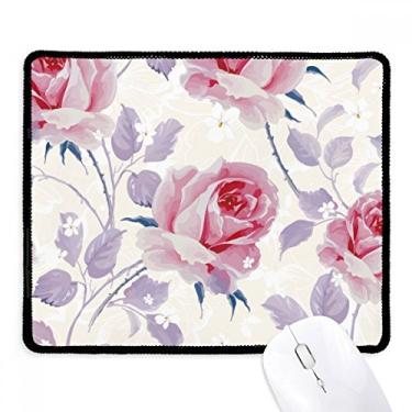 Imagem de Rosa rosa rosa desenho planta mouse pad antiderrapante jogo escritório bordas costuradas presente