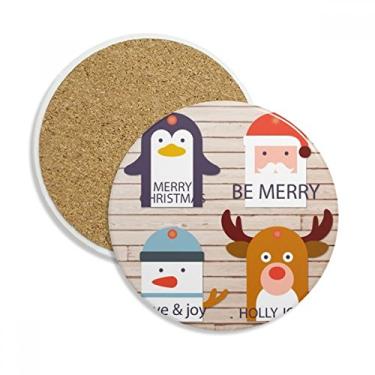 Imagem de Caneca de porta-copos Merry Christmas Tree Rena Retrato Caneca de mesa Pedra absorvente de proteção de mesa