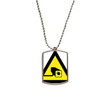 Imagem de DIYthinker Símbolo de aviso amarelo preto câmera triangular corrente de aço inoxidável pingente para cachorro colar para animais de estimação